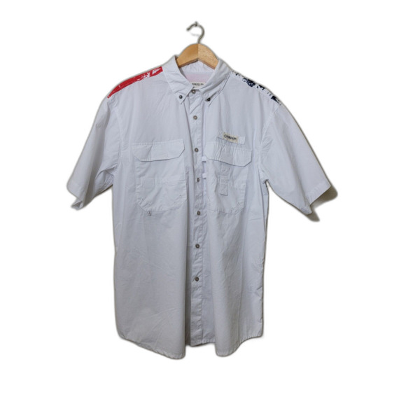 Patriotic US Flag MAGELLAN Vented Short Sleeve Button Fishing Shirt - Medium - Picture 1 of 7